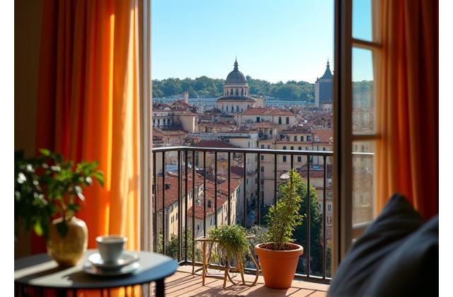 Vue sur les toits de Lyon depuis un appartement de vacances moderne