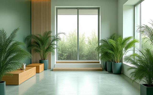 Serene, modern fitness studio interior with natural light.